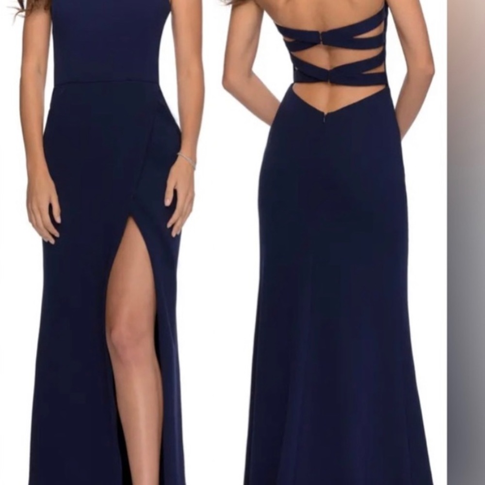 La Femme Women's Double Cross Back Strapless Gown